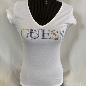 GUESS White Tee with Multicolor Logo
